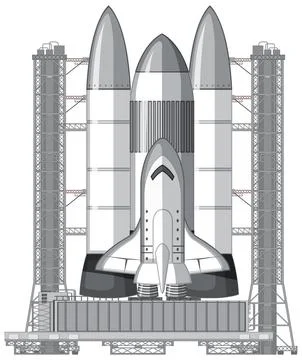 Cosmodrome and Rocket Launch Vector Stock Illustration