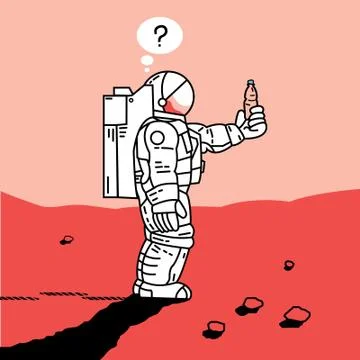 Cosmonaut and Mars Stock Illustration
