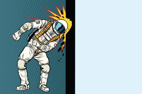 Cosmonaut knocks head on the wall. Dream of mankind Stock Illustration