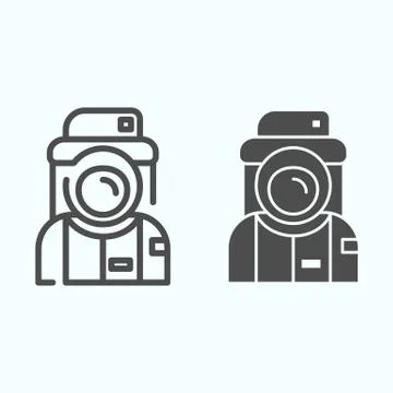 Cosmonaut line and solid icon. Spaceman in astronaut suit. Space exploration Stock Illustration