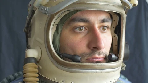 Cosmonaut Mount The Helmet Stock Footage 122762558