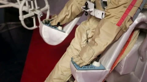 Cosmonaut operates space motorcycle, Memorial Museum of Cosmonautics. Stock Footage 60627879