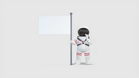 Cosmonaut stands with a flag and talks about something 库存影片 166430738