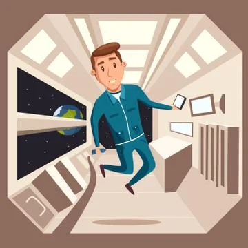 Cosmonaut in zero gravity. Vector cartoon illustration Stock Illustration