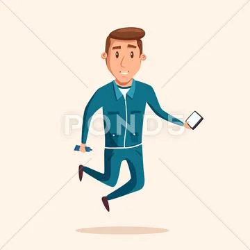 Cosmonaut in zero gravity. Vector cartoon illustration Stock Illustration