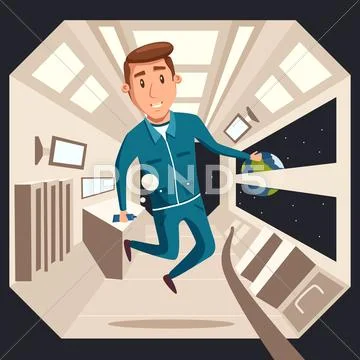 Cosmonaut in zero gravity. Vector cartoon illustration Stock Illustration