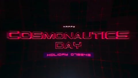 Cosmonautics Day on computer screen with glitch effect Stock Footage 236174600