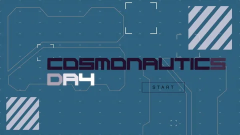 Cosmonautics Day with digital HUD elements on spaceship monitor Stock Footage 258726986