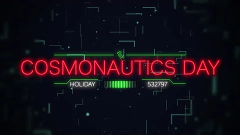 Cosmonautics Day with HUD elements on digital screen Stock Footage 232832458