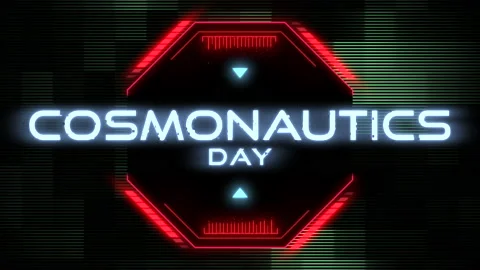 Cosmonautics Day with HUD elements on digital screen Stock Footage 236174738