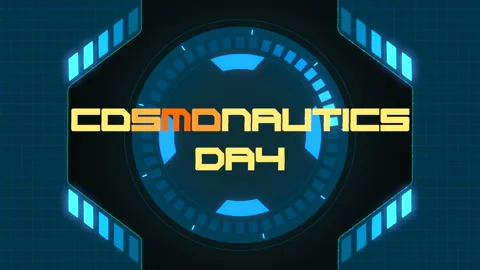 Cosmonautics Day with HUD elements on spaceship screen Stock Footage 232404813
