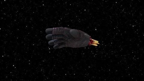 Cosmonauts hand without body in space. Computer generated space background, 3d 스톡 일러스트
