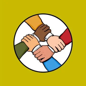 Cosmopolite Team building concept. Stack of business hands Stock Illustration