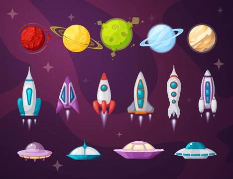 Cosmos and ufo flat vector illustrations set Stock Illustration