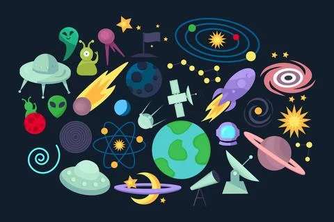 Cosmos Cartoon Art Elements Set Stock Illustration