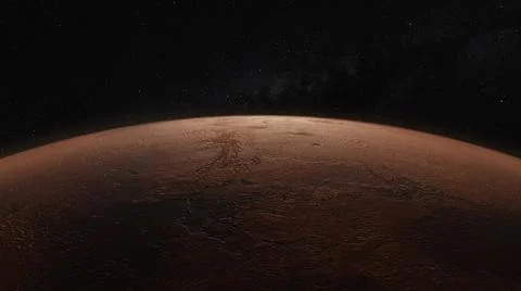 Cosmos concept. Flight over Mars. Top view of the planet's surface. 3d Illust Stock Illustration