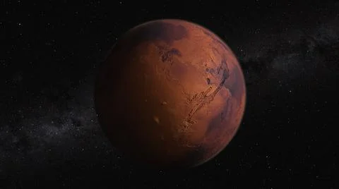 Cosmos concept. Flight over Mars. Top view of the planet's surface. 3d Illust Ilustração Stock