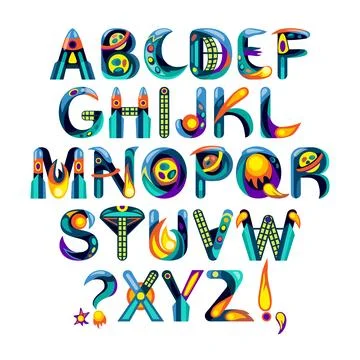 Cosmos effect alphabet letter vector illustration. Modern fantasy character. Stock Illustration
