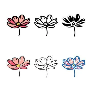 Cosmos flower spring color variations icon vector Stock Illustration