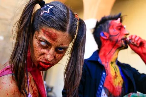 Cosplay dressed as zombies and devil Stock Photos