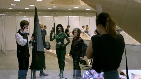 Cosplayers at Comic Con Stockbeeldmateriaal 90134690