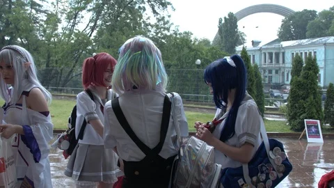 Cosplayers at Comic Con Stockbeeldmateriaal 90135099