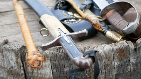 Cossack sword with knives and sword belt. Stock Footage 88779954