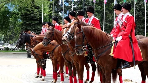 Cossacks are mounted on horses. Stock Footage 75450386