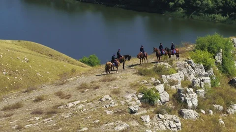 Cossacks on top of the mountain Stock Footage 119273130