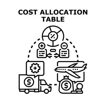 Cost allocation table for business expense distribution Ilustración de archivo