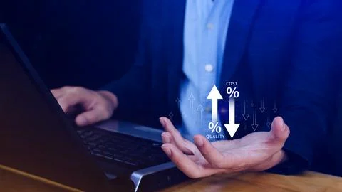 Cost and quality control concept. Quality increase and cost optimization fo.. Stock Photos