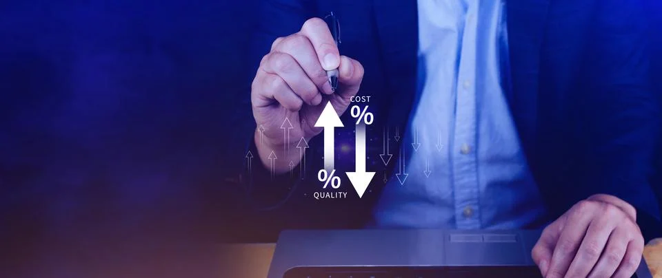 Cost and quality control concept. Quality increase and cost optimization fo.. Stock Photos