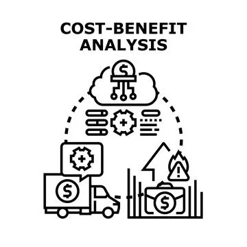 Cost benefit analysis evaluating business investment risks Stockillustratie