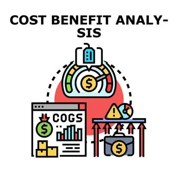 Cost benefit analysis evaluating financial business investment Illustrazione stock