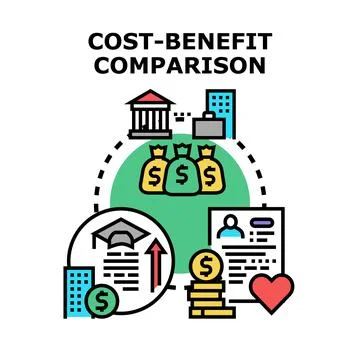 Cost benefit comparison analyzing investment decisions Illustrazione stock