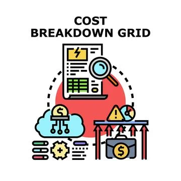 Cost breakdown grid analyzing financial expenses management Stock Illustration