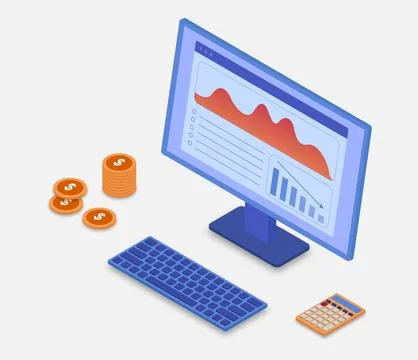 Cost control concept with computer, stack of coins and calculator イラスト素材