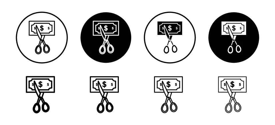 Cost cutting vector icon set collection. Cost cutting Outline flat Icon. Stock Illustration
