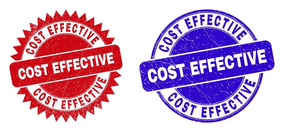 COST EFFECTIVE Rounded and Rosette Stamp Seals with Grunge Surface Stock Illustration