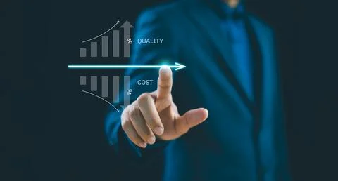 Cost efficient and quality increase control, business budget strategy, projec Stock Photos