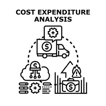 Cost expenditure analysis evaluating financial spending management Illustrazione stock
