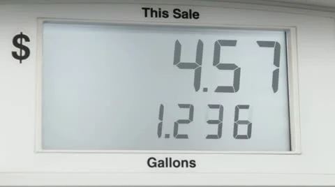 Cost of gas in fast forward at pump Stock Footage