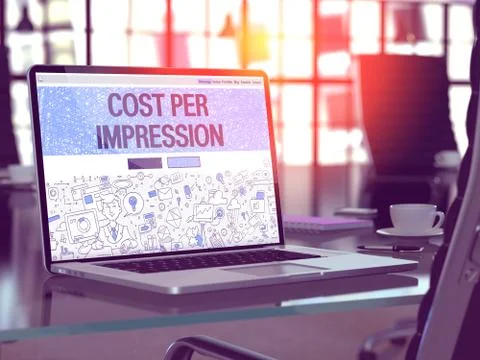 Cost Per Impression Concept on Laptop Screen. 3D Illustration Illustrazione stock