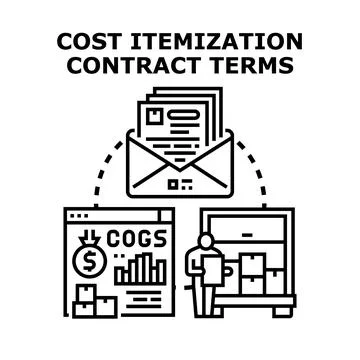 Cost itemization and contract terms business analysis Stock Illustration