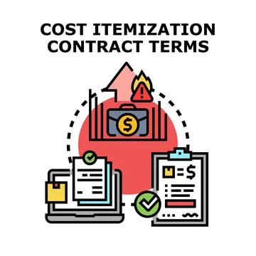 Cost itemization contract terms outlining budget risks Stock Illustration