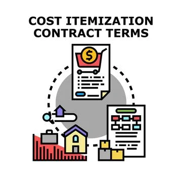 Cost itemization contract terms outlining business expenditure Stock Illustration