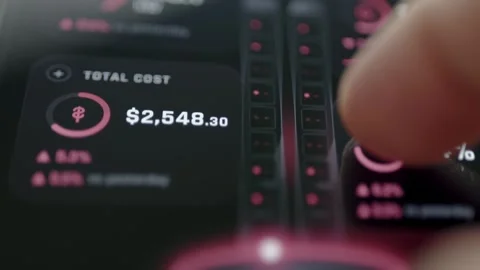 Cost KPI With Server Racks And Red Monitoring Gauges 4K Stock Footage 341858514