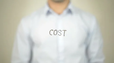 Cost,  Man writing on transparent screen 库存影片 62989700