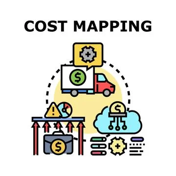 Cost mapping process analyzing business expenses 库存插图