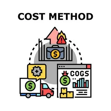 Cost method calculating production and distribution expenses Stock Illustration